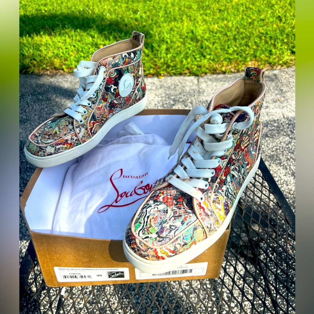 The Christian Louboutin Multicolor Python Faience Rantus High Top Sneakers. - Picture 1 of 5